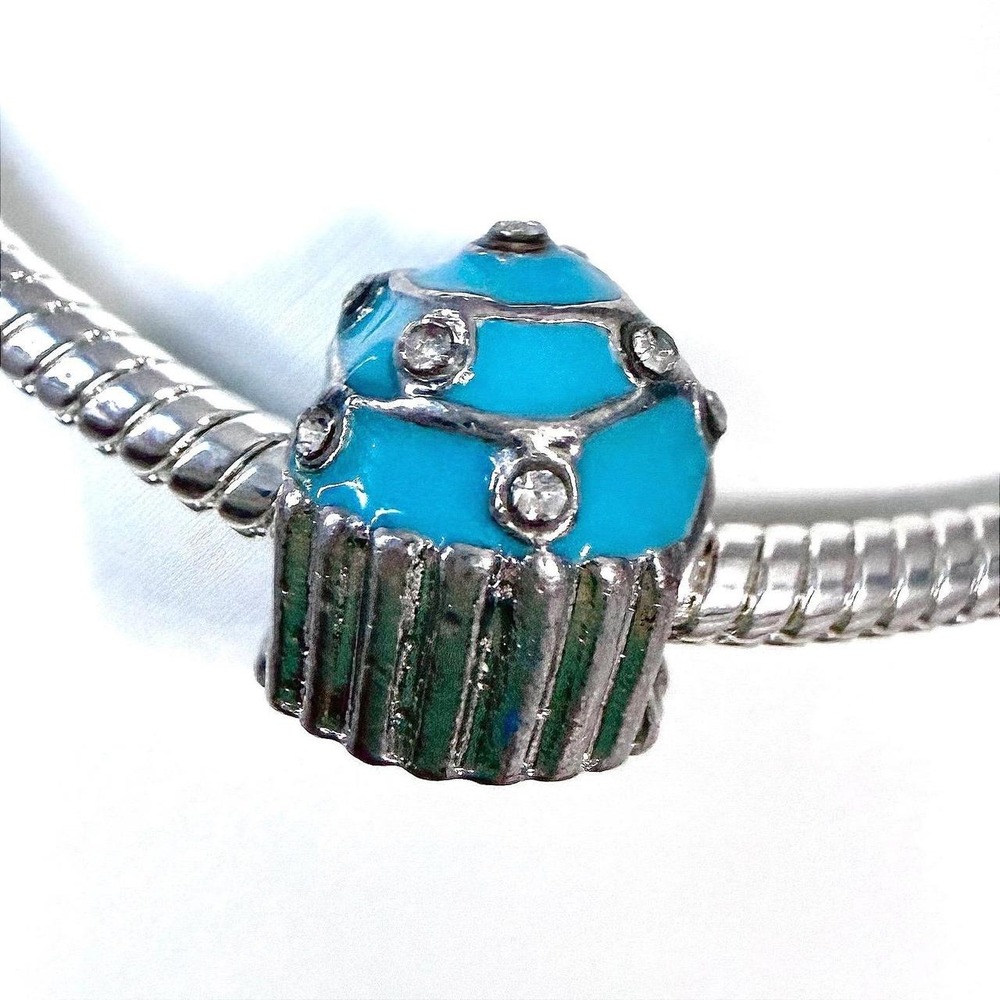 Blue Cupcake Enamel‎ Bead Charm Fits European Snake Chain Bracelet